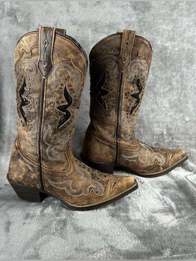 Laredo Lucretia Western Boot  Womens 6.5 Wide Brown Leather Embroidered Rodeo